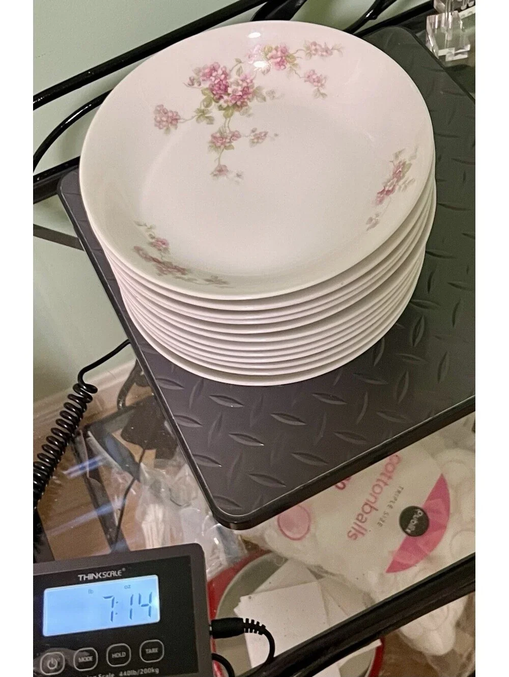 O&EG Royal Austria 1900s Pink Floral Porcelain Set of 12 Rimmed Soup Bowls, 8”